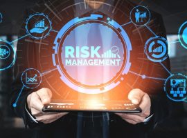 leverage Risk Management and Assessment for Business Investment Concept. Modern graphic interface showing symbols of strategy in risky plan analysis to control unpredictable loss and build financial safety.